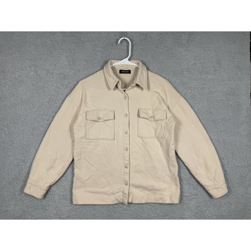 Naadam Women's Shacket XS Beige‎ Utility Shirt Jacket Cotton Cashmere Overshirt
